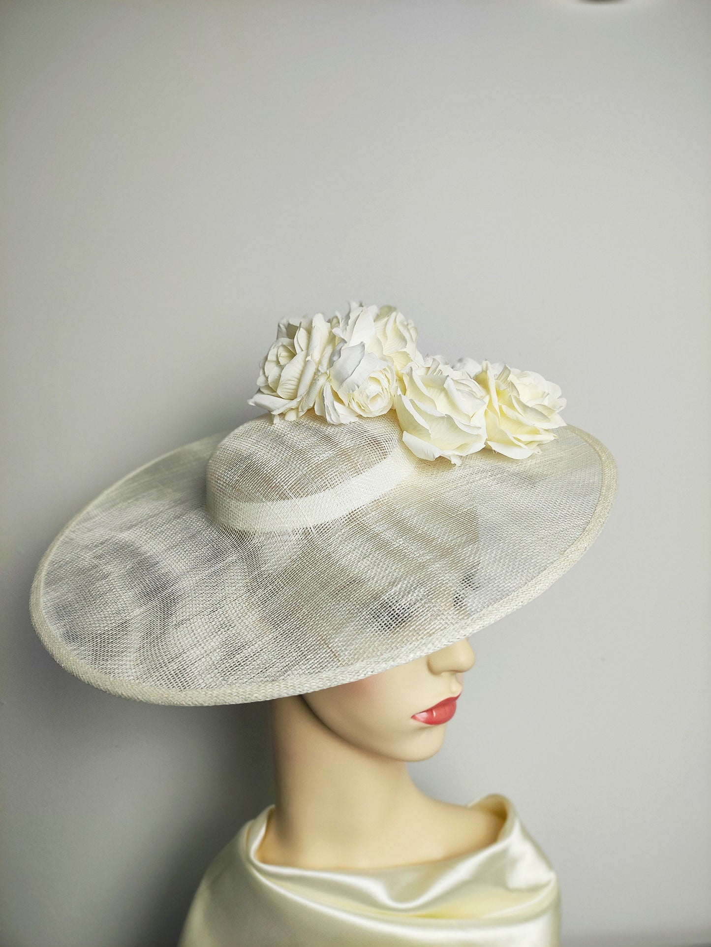 Ivory Hat Wide Brim- Mother of the Bride Hat, Kentucky derby Hat, Wedding Hat, Occasion Hat, Wedding Hat