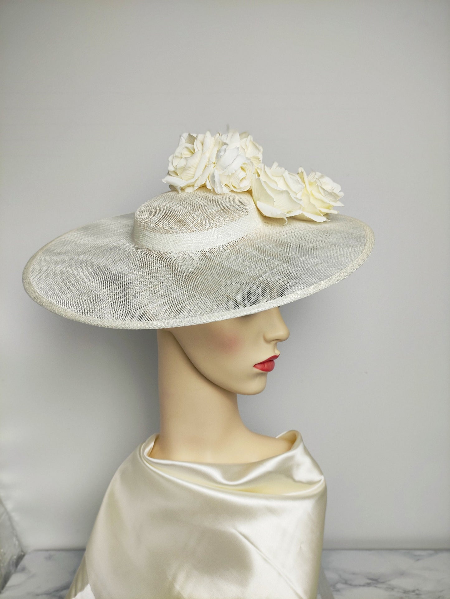Ivory Hat Wide Brim- Mother of the Bride Hat, Kentucky derby Hat, Wedding Hat, Occasion Hat, Wedding Hat