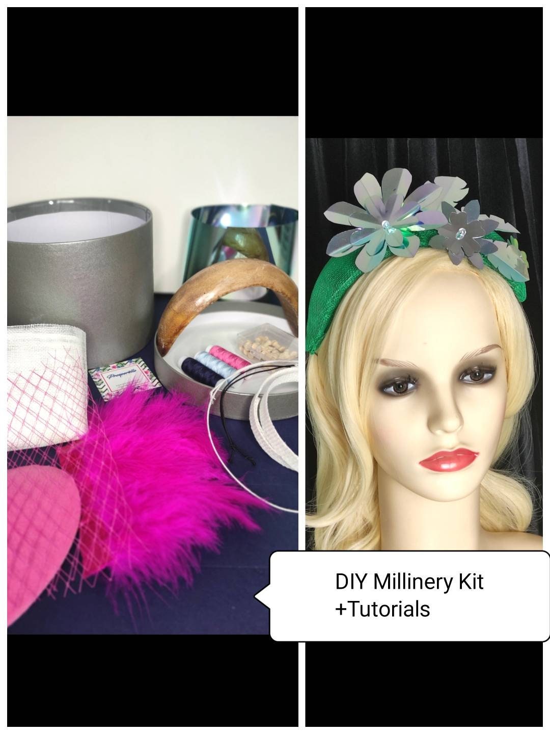 DIY Millinery kit with Hat Block, Make your own Ascot Hat, Bandeau