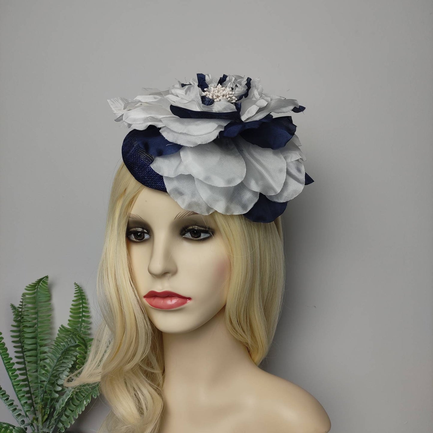 Silk flower Hat Navy Blue/ Special occasions fascinators/ Custom Hat