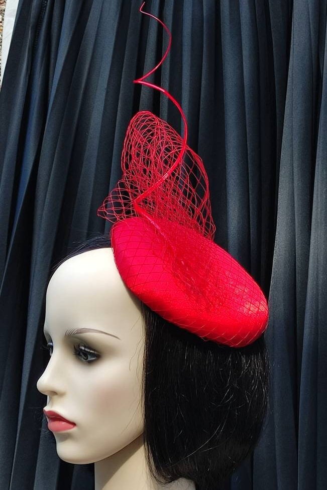 Red fascinator hat for weddings, tea party hat, church hat, red hat, fancy hat, derby hat