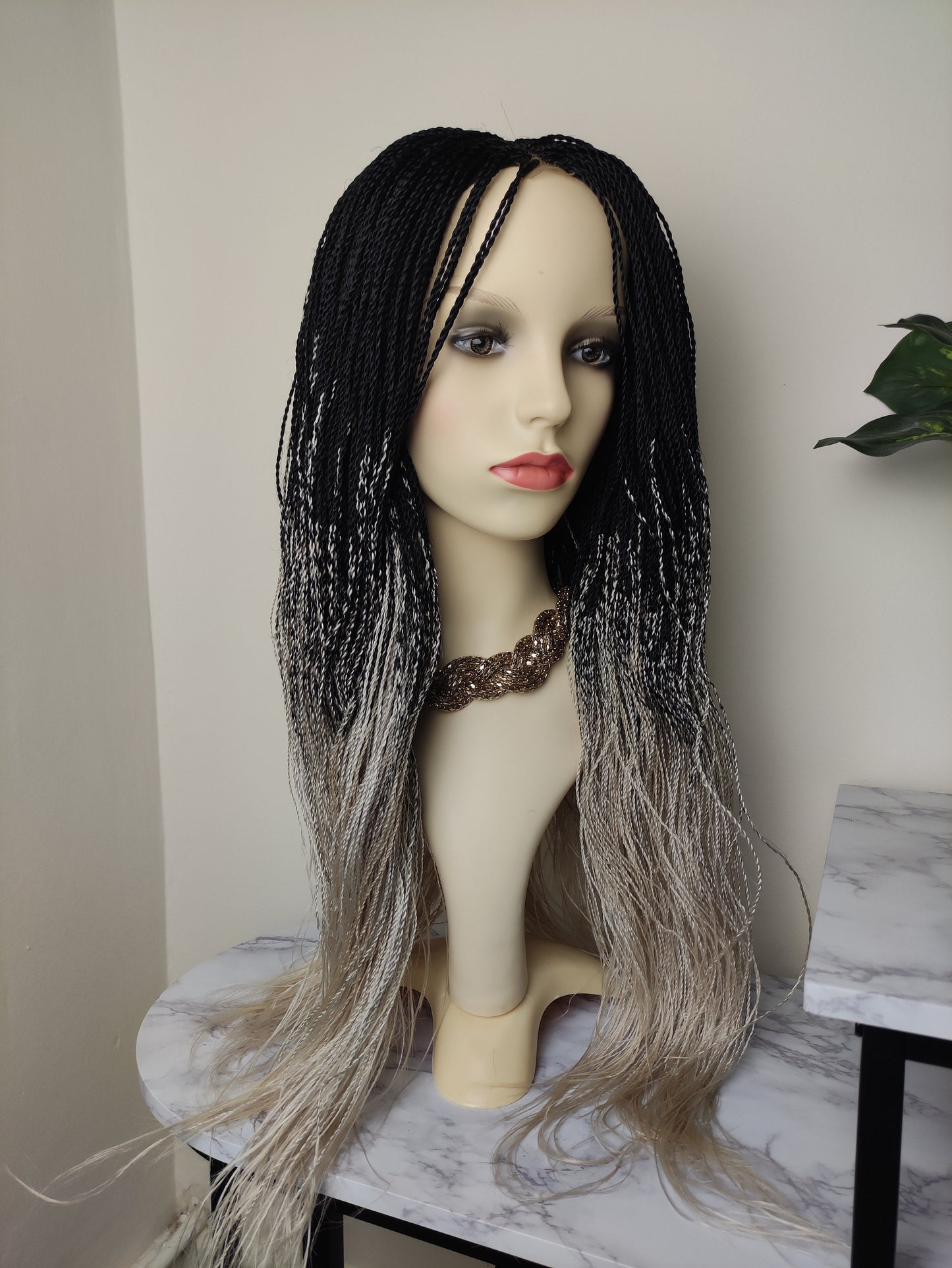 Black Blonde Braids Wig, Ombre Twist Braids Wig, 28 inches Braids